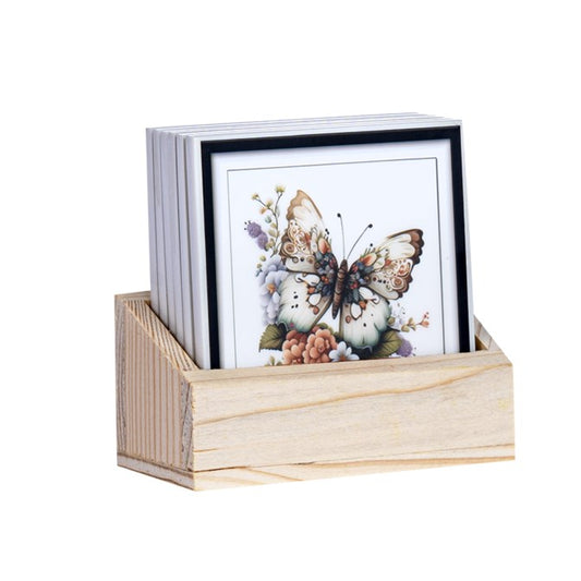 Butterfly Beauties Tea Coasters - Set of 6 with wooden stand