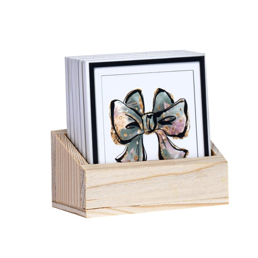 Pigtail Bows Tea Coasters - Set of 6 with wooden stand