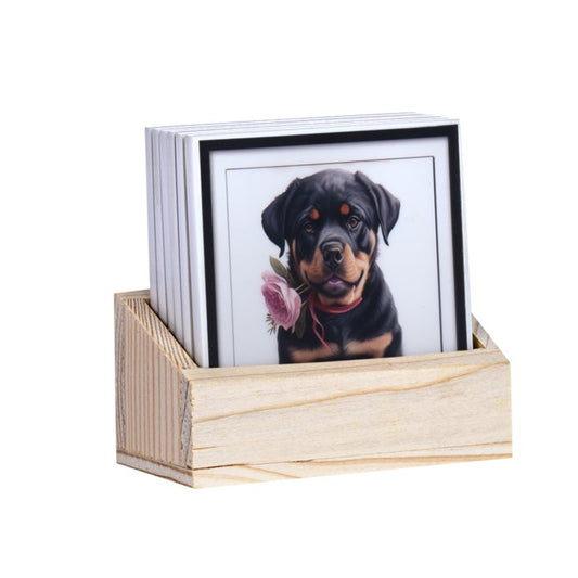 Pawsome Tea Coasters - Set of 6 with wooden stand