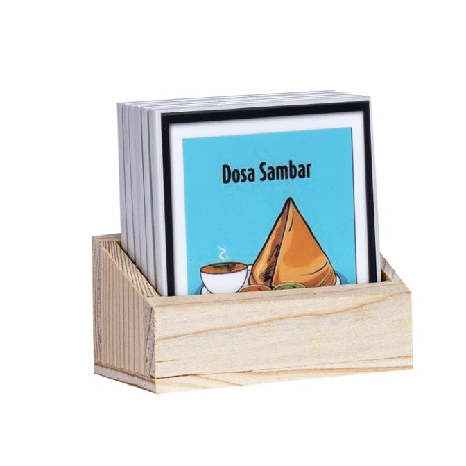 Big Foodies Tea Coasters - Set of 6 with a wooden stand