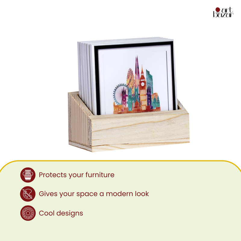 Magical Cities Tea Coasters - Set of 6 with wooden stand