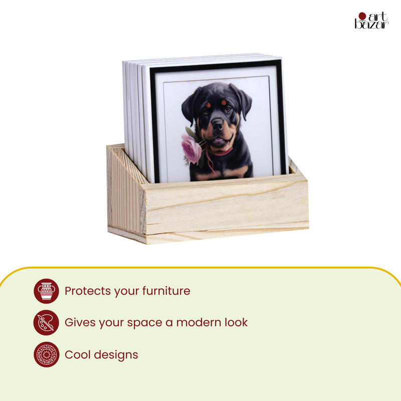 Pawsome Tea Coasters - Set of 6 with wooden stand