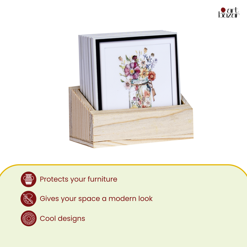 Floral Cones Tea Coasters - Set of 6 with wooden stand