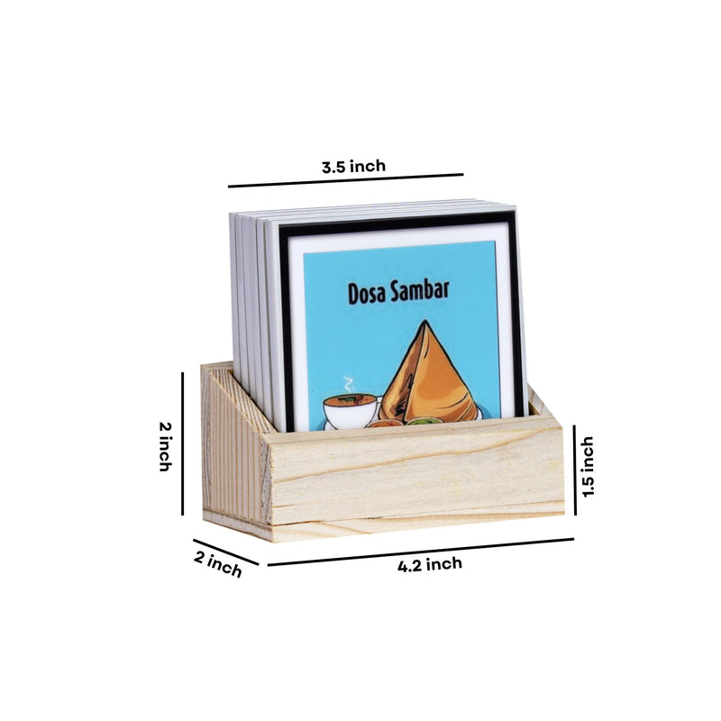 Big Foodies Tea Coasters - Set of 6 with a wooden stand