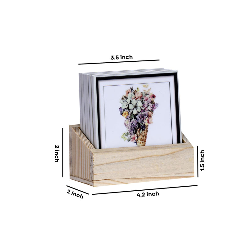 Floral Cones Tea Coasters - Set of 6 with wooden stand