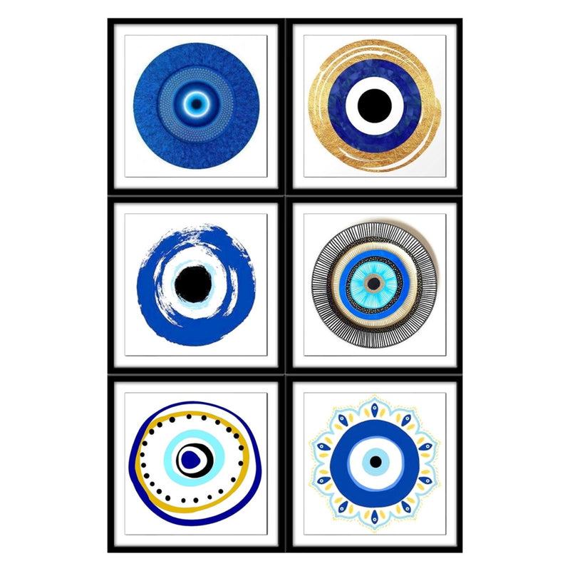 Evil Eyes Tea Coasters - Set of 6 with wooden stand