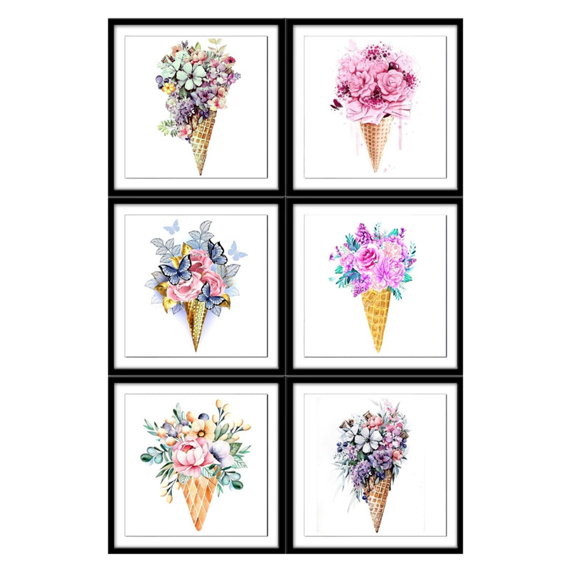 Floral Cones Tea Coasters - Set of 6 with wooden stand