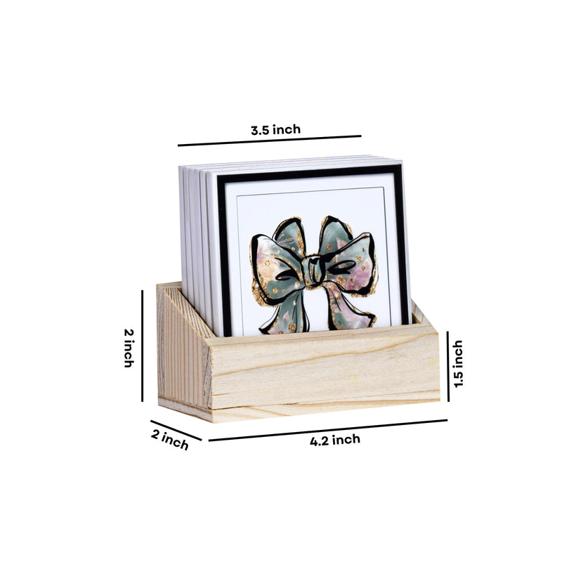 Pigtail Bows Tea Coasters - Set of 6 with wooden stand