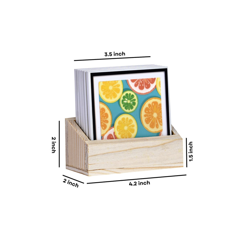 Sliced Fruits Tea Coasters - Set of 6 with wooden stand