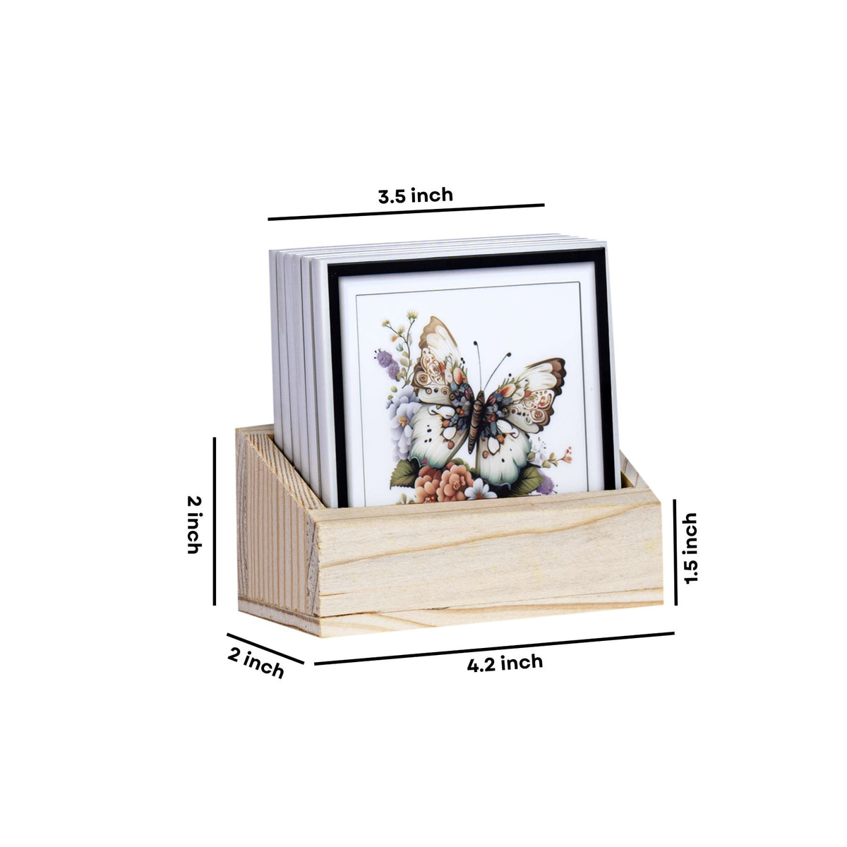 Butterfly Beauties Tea Coasters - Set of 6 with wooden stand