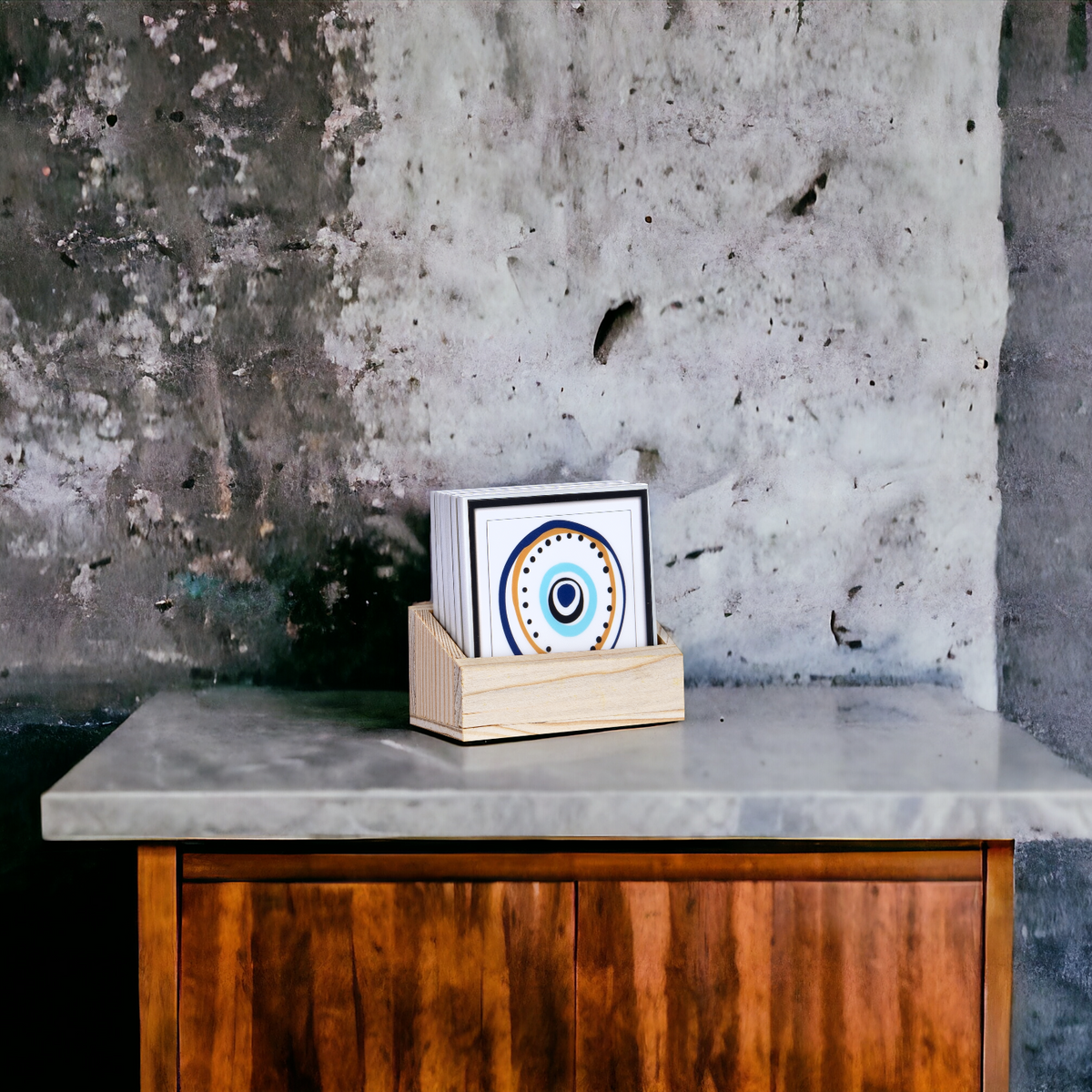 Evil Eyes Tea Coasters - Set of 6 with wooden stand