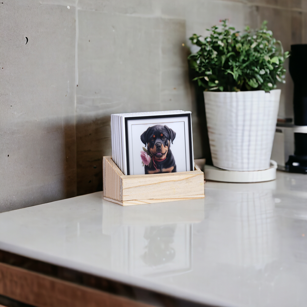 Pawsome Tea Coasters - Set of 6 with wooden stand