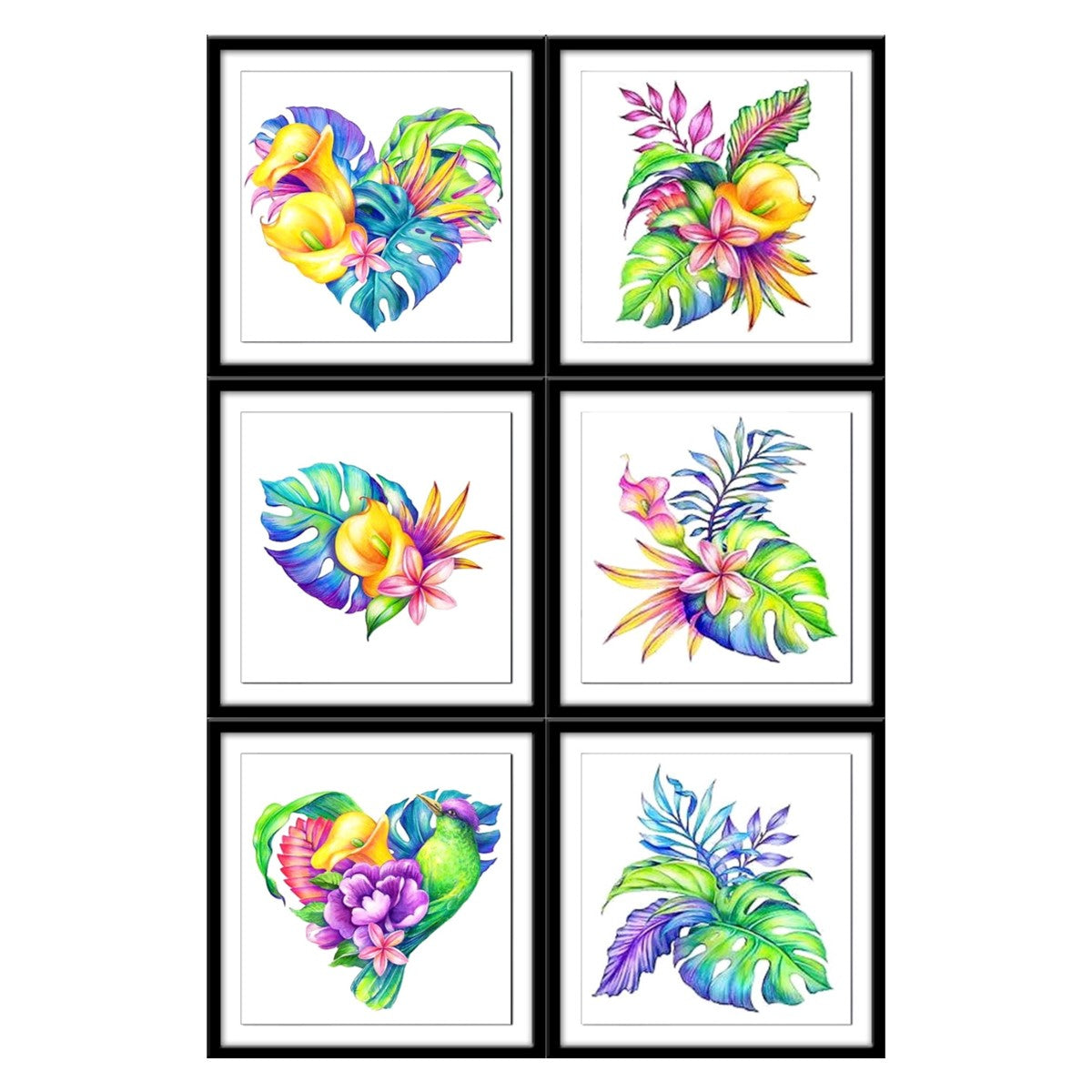 Tropical Tea Coasters - Set of 6 with wooden stand