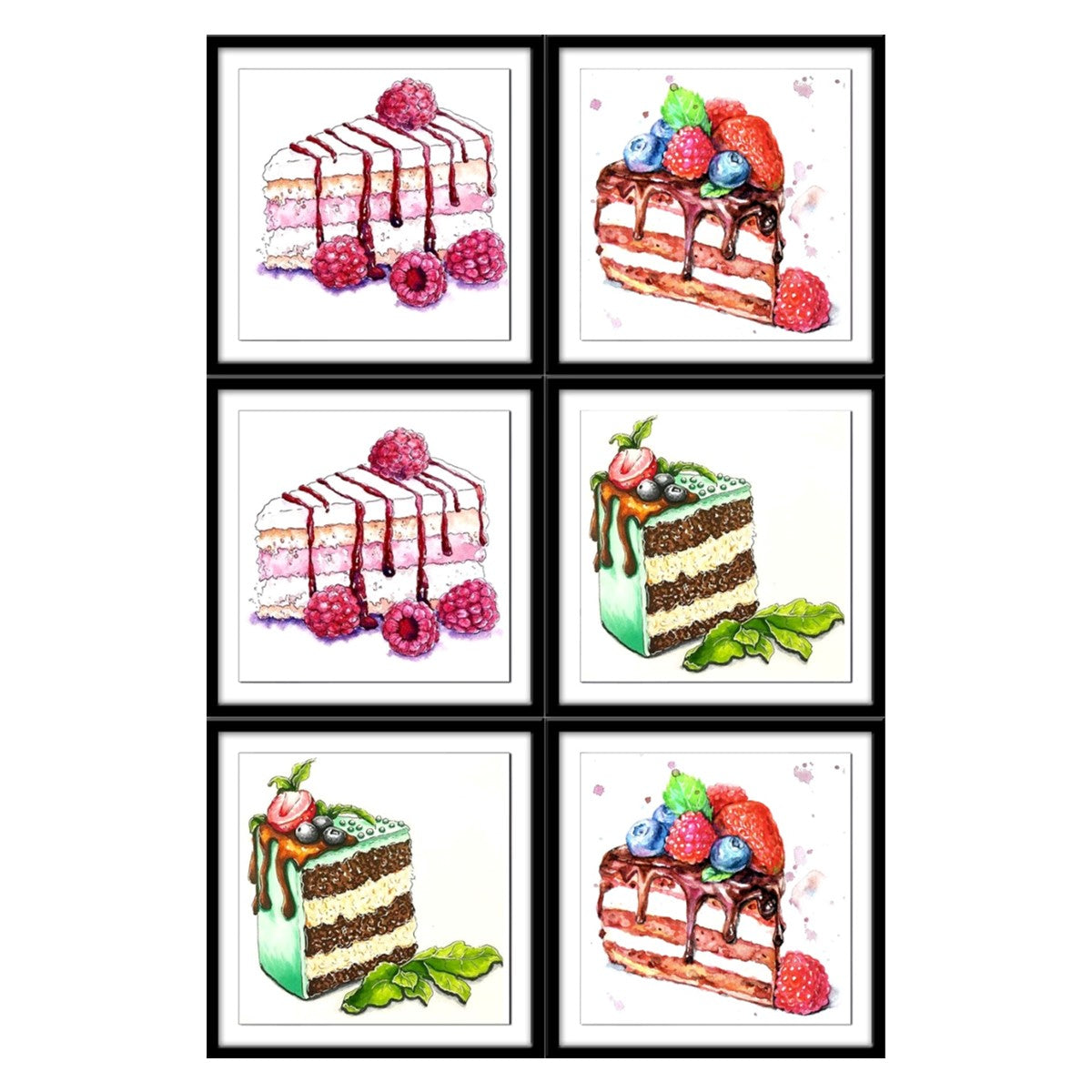 Yummy Pastry Tea Coasters - Set of 6 with wooden stand
