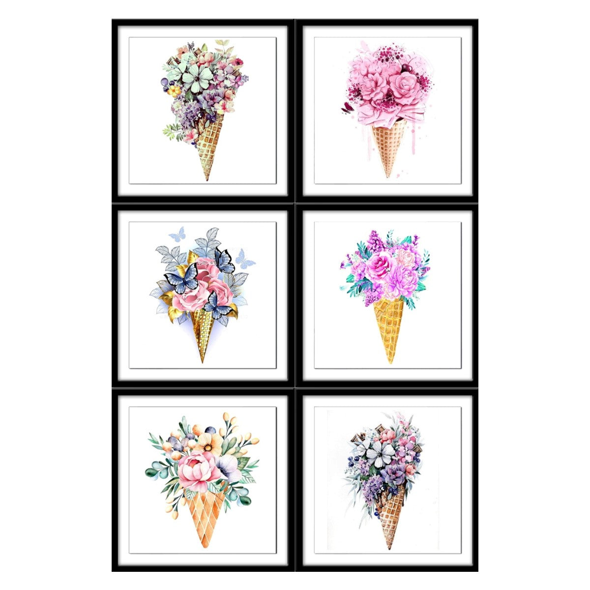 Floral Cones Tea Coasters - Set of 6 with wooden stand