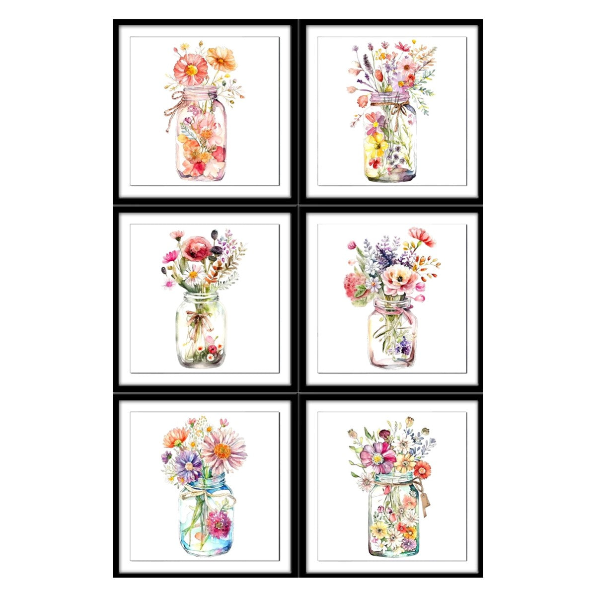 Floral Jars Tea Coasters - Set of 6 with wooden stand